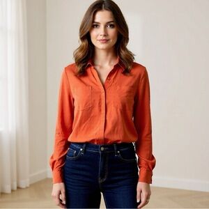 Chico’s Women’s Rust Button-Down Shirt – Size 2 Large